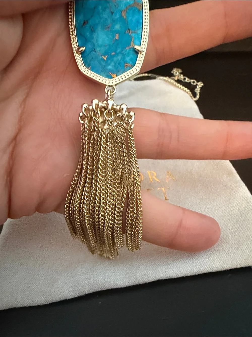Women’s Kendra Scott Gold Pendant Necklace with Turquoise Stone and Tassel